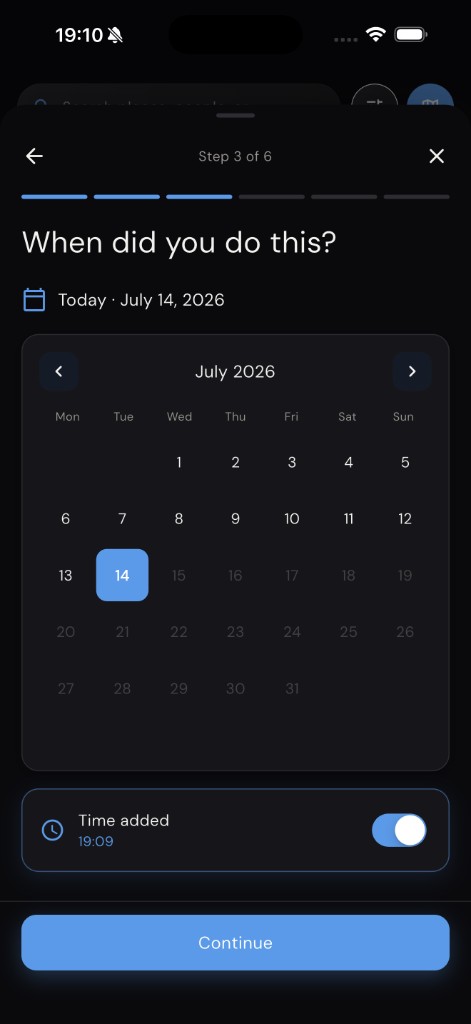 LifeMaxxing log experience flow